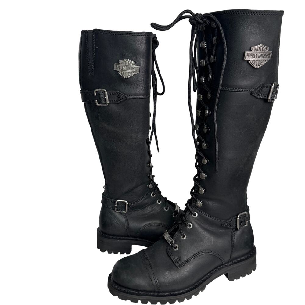 2010s Harley-Davidson Beechwood D83856 Black Leather Tall Motorcycle Boots 8M